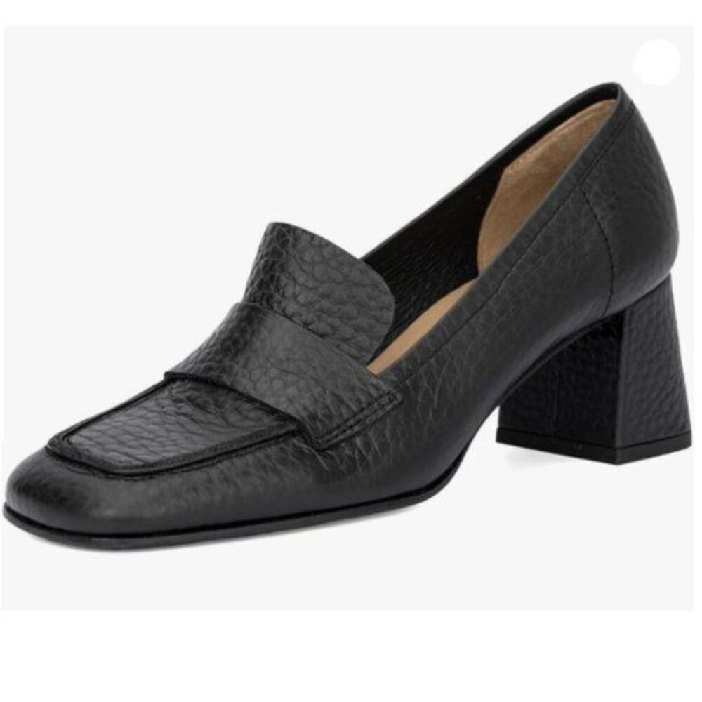 Women’s Classic Pumps Block Mid Heels Dressy Loafers Square Toe ,Black Shoes